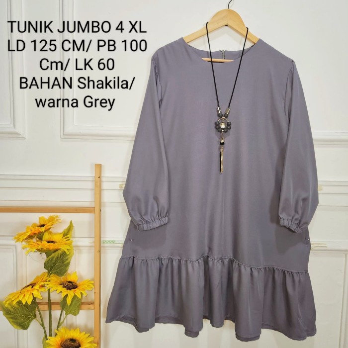 New Tunik Jumbo Polos LD 125 CM Model Rempel Kekinian / Atasan Wanita - Grey