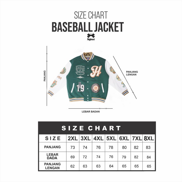 HIGHEST Jaket Varsity Baseball Big Size Jumbo Pria Warna Hijau 2XL 3XL 4XL 5XL 6XL 7XL 8XL Highestworld HB10