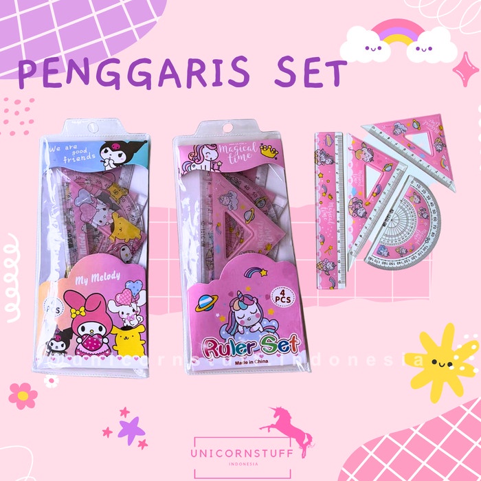 

4in1 Penggaris Set Unicorn Pony Sanrio Kuromi Cinnamoroll Melody Busur