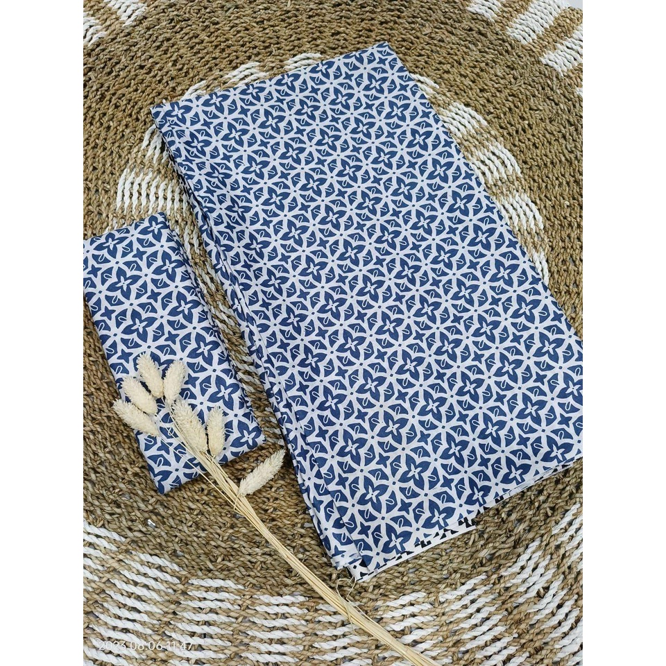 Kain Batik Pekalongan Motif Bintang Kecil Shibori 210cmx110cm Katun Biru Putih
