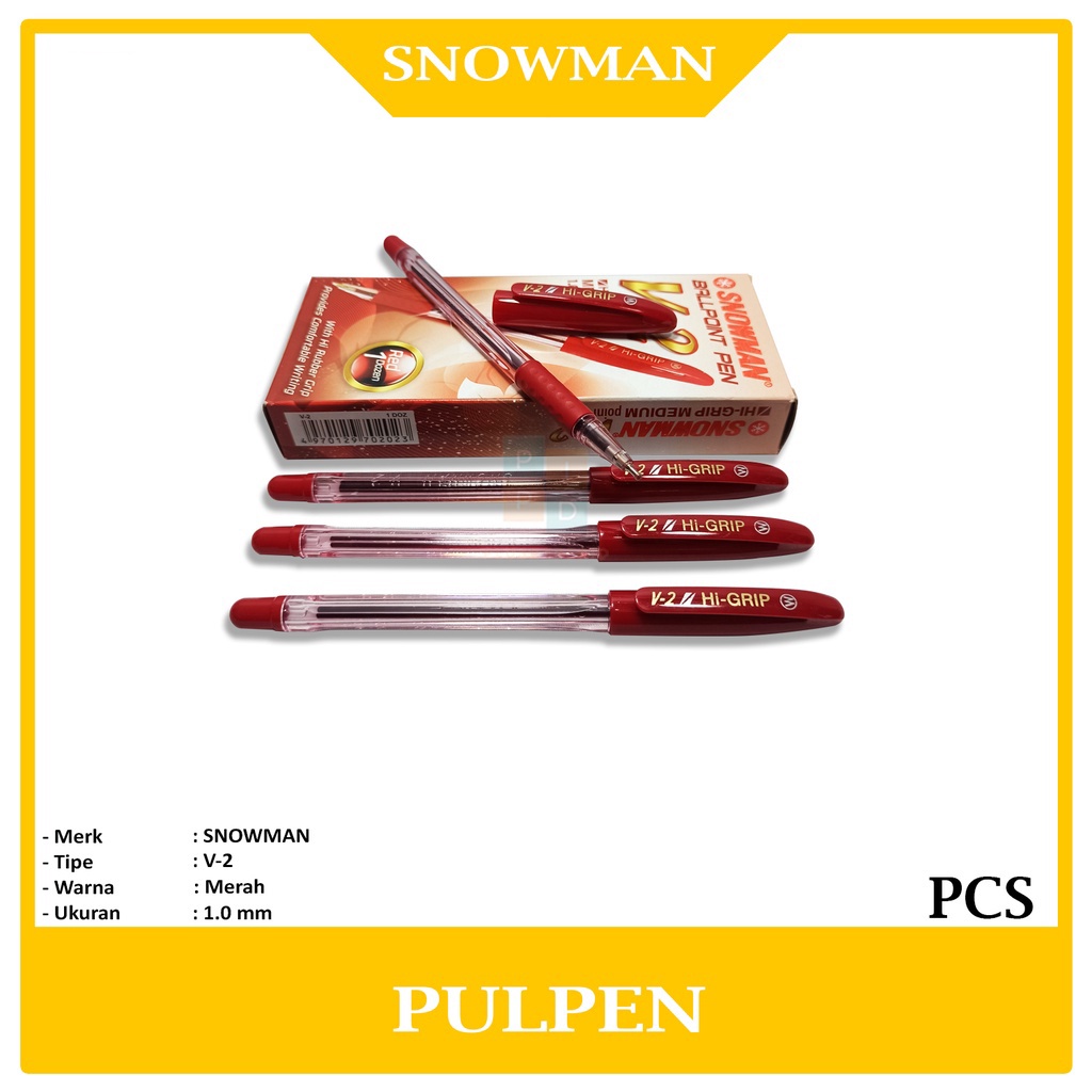 

SNOWMAN - Pulpen Ball Pen V-2 Merah 1.0 mm - Pcs