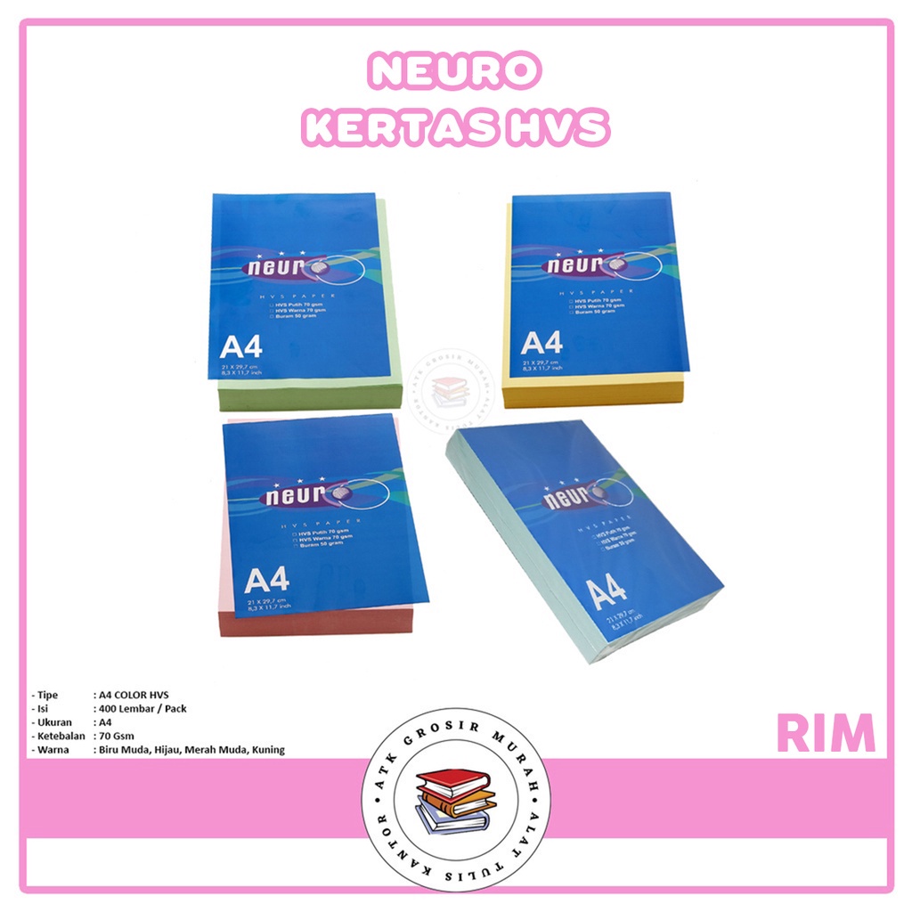 

NEURO - Kertas Foto Copy HVS A4 Warna 70gr - Pack