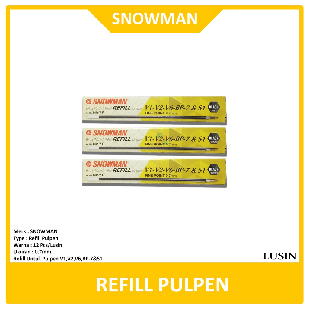 

SNOWMAN - Isi Ulang Ballpoint V1,V2,V6,BP-7 & S1 Warna Hitam - Lusin