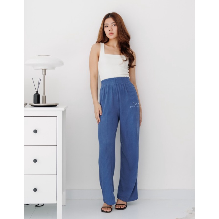 New Foxquinn - Vey Knit Pants - Celana Panjang Wanita - Lake Blue