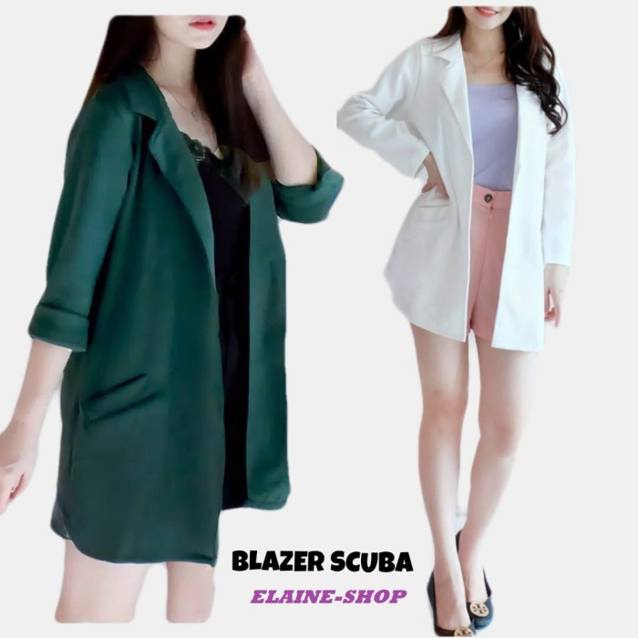 BLAZER WANITA / OUTER BLAZER BASIC SCUBA / BLAZER WANITA KOREA - Putih