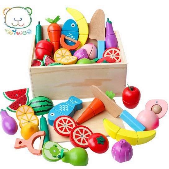 wooden cutting veggetable toys, wooden cutting fruits toy, potong buah