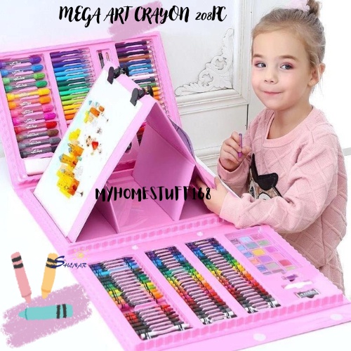 

CRAYON SET 208PC ANAK SET ALAT MENGGAMBAR MELUKIS CAT AIR PENSIL ART FULL SET - MEGA CRAYON