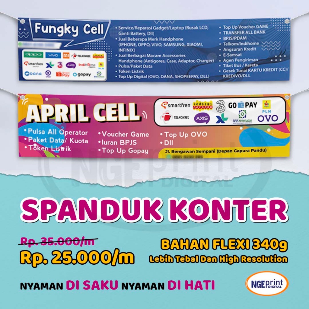 Spanduk Konter Pulsa FREE DESIGN Banner Konter Pulsa Murah Banyak Design dan Ukuran / Banner Toko Ce