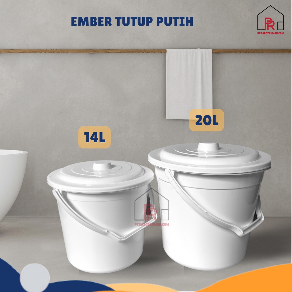 Ember Tutup Warna Putih / Ember Plastik / Bak Cuci Kamar Mandi