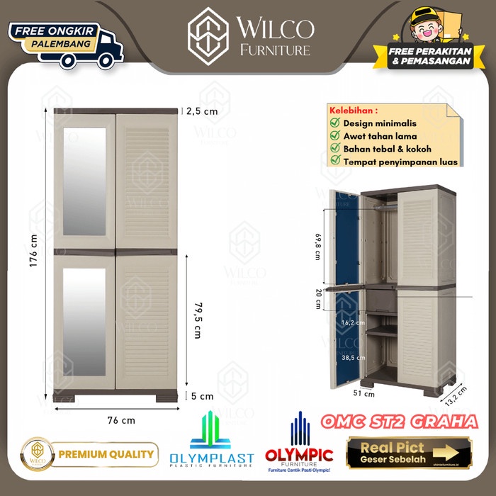 Lemari Pakaian Plastik Olymplast OMC ST2 Graha 2 Pintu Motif Garis