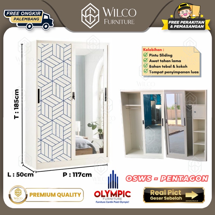 Lemari Pakaian Besi Sliding Olympic / Lemari Baju OSWS Pentagon 2Pintu