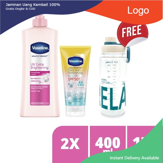 Vaseline SPF 50 Serum UV 170ml & Hand Body Lotion + Botol Minum