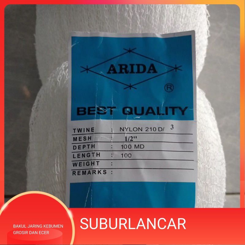 JARING IKAN ARIDA ½ inchi d3 100md/100yds tate jaring ikan kecil jaring ikan bahan jala jaring bahan