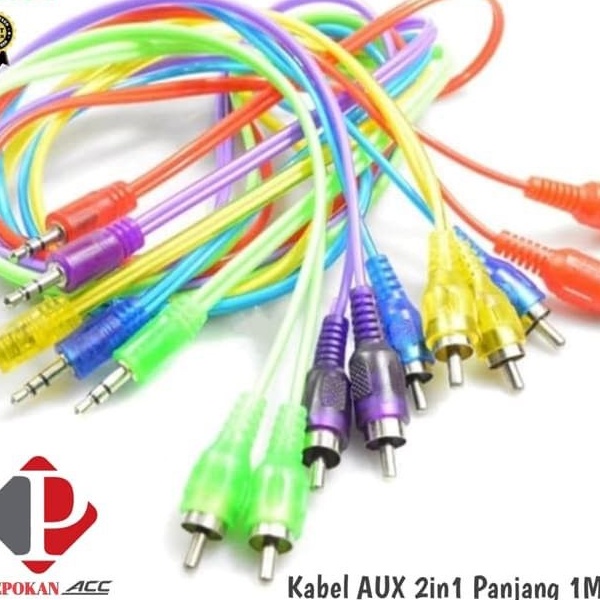 Kabel Aux 2 in 1 Audio 1 Meter Jack RCA 2in1 To Mini Stereo Male 3.5mm
