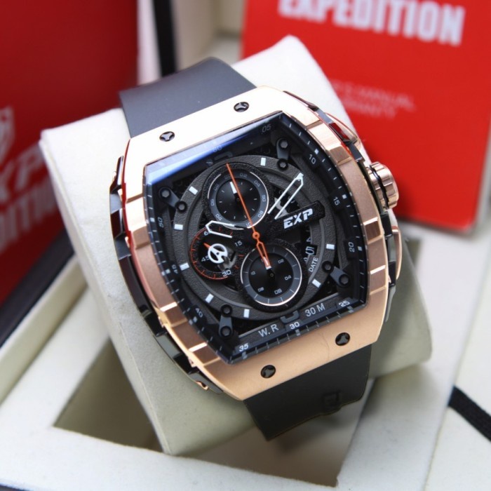 JAM TANGAN PRIA / COWOK EXPEDITION E-6782 ORIGINAL BLACK ROSEGOLD Ls