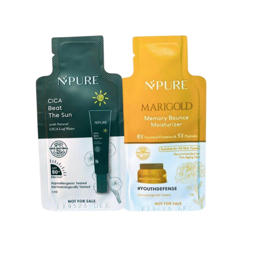 ❤WR❤ GIFT NPURE Sample Size Cica Beat The Sun Sachet/ Marigold Moisturizer Sachet - 1Ml
