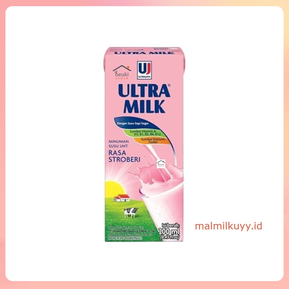 

Susu UHT Ultra Milk 200ml Susu Sapi Segar Rasa Stroberi