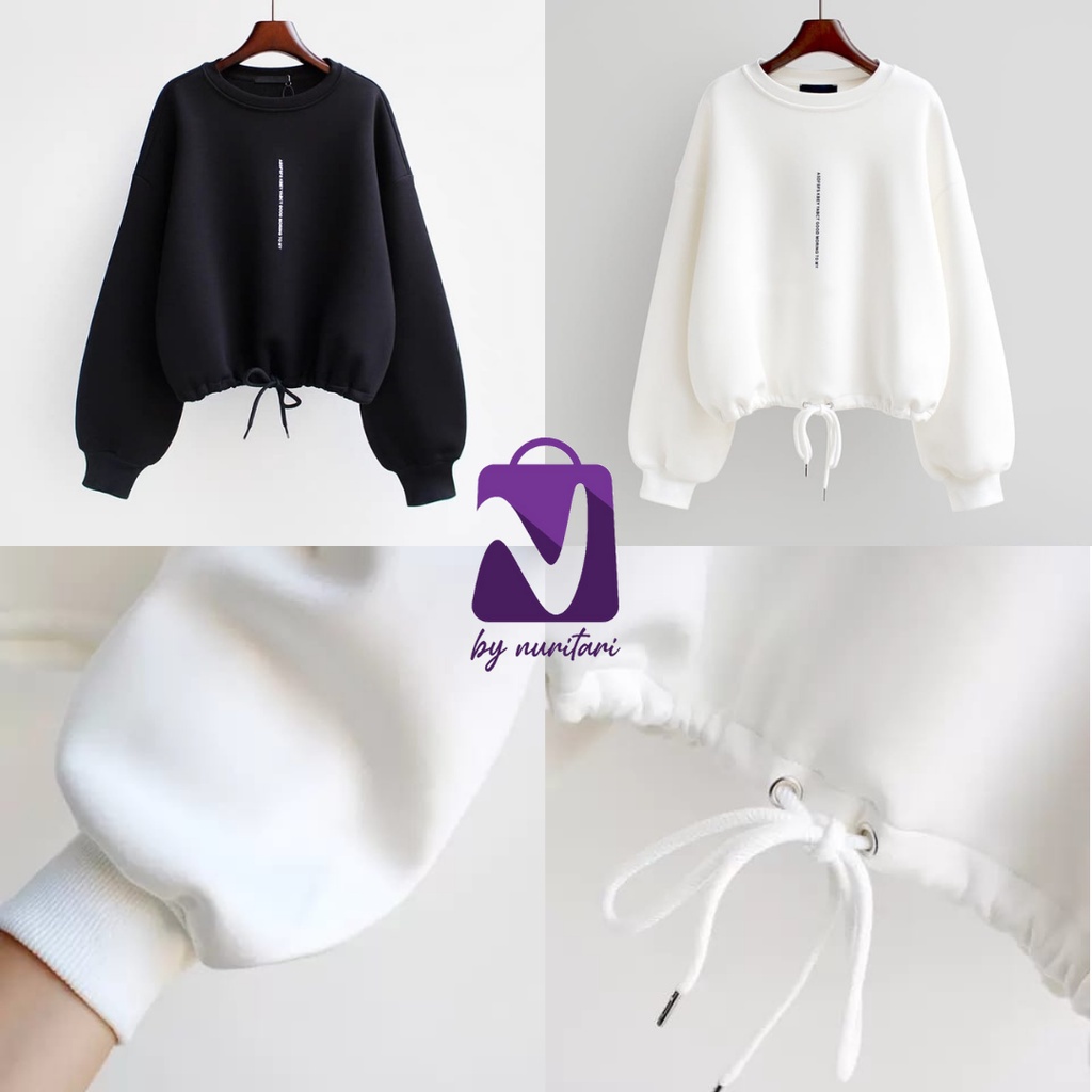 Baju Sweater Wanita Outfit Cewek Kekinian Switer Murah GOOD MORNING  TALI SERUT   ASF Kece