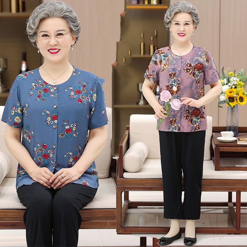 Pakaian Musim Panas Untuk Orang Tua Dan Usia Tengah, Pakaian Kardigan Sutra Kapas Nenek, Pakaian Wan