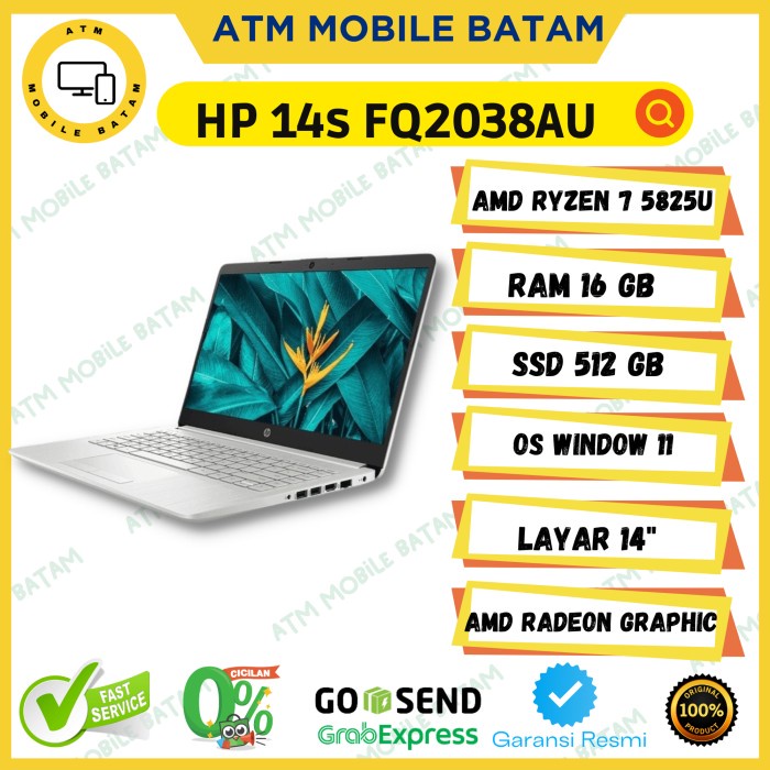 Laptop HP 14S FQ2038AU Ryzen 7 5825u 16GB 512GBSSD Windows 11