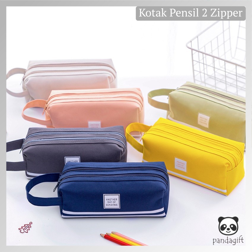 

Kotak Pensil Besar Double Zipper Warna Pastel Dua Resleting Dual Zipper Muat Banyak - GG0287