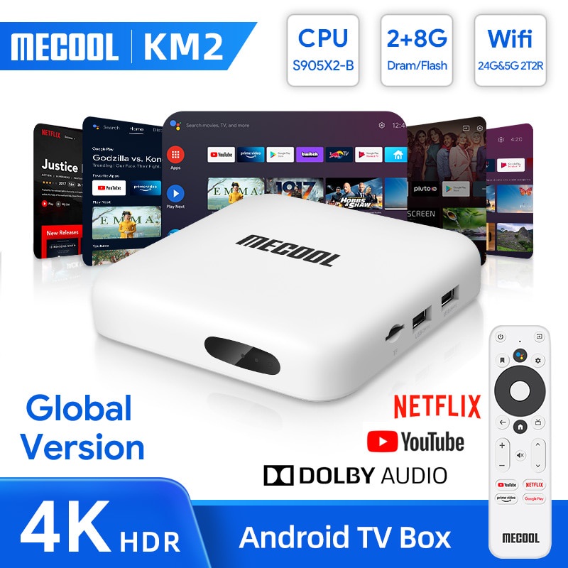 MECOOL KM2 4K Android TV Box Amlogic S905X2 2GB DDR4 USB3.0 SPF Ethernet WiFi Multi-streamer HDR 10 