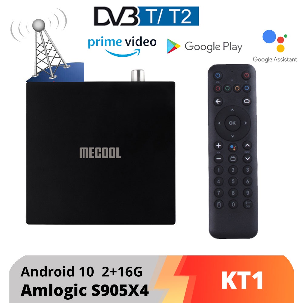 DVB T2 MECOOL KT1 Amlogic S905X4 Android TV 10 DVB-T2 Set Top Box 2GB 16GB AV1 BT 4.2 WiFi 2.4G/5G 1
