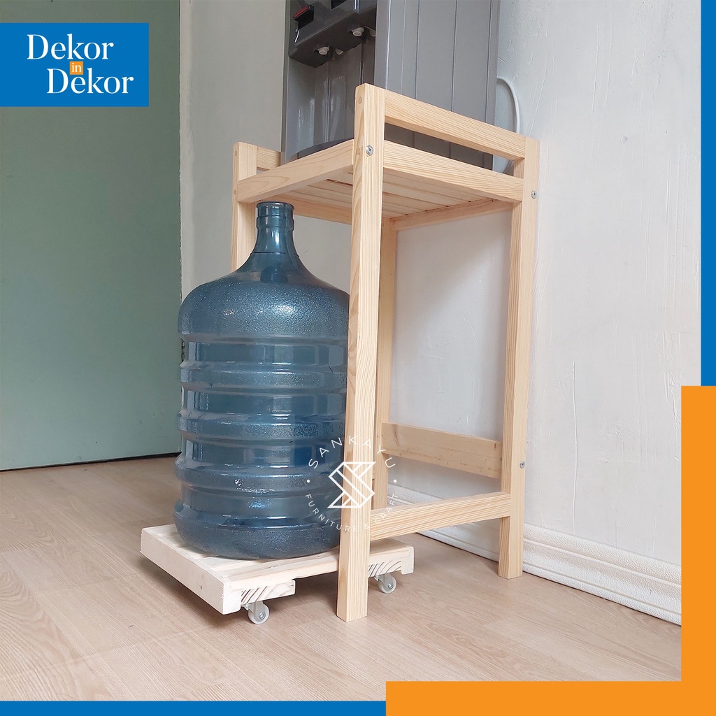 BWI Rak Dispenser Galon | Rak Kayu Jati Belanda Minimalis | Rak Susun Roda