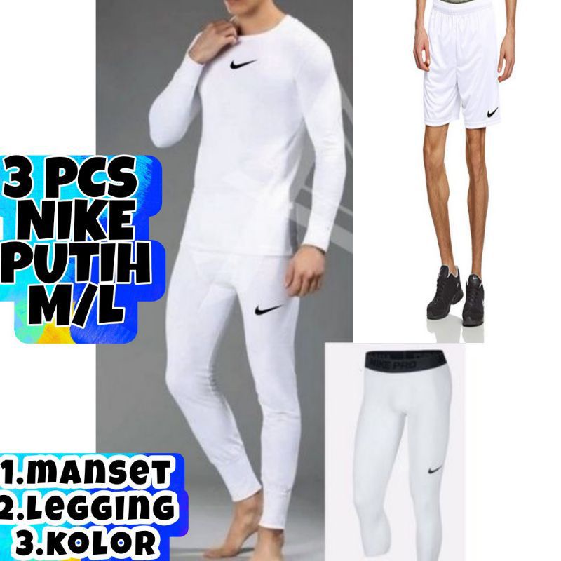 FULL SET  OLAHRAGA PRIA 2 in 1 - STELAN MANSET PUTIH BAJU MANSET PUTIH CELANA LEGGING PUTIH CELANA P