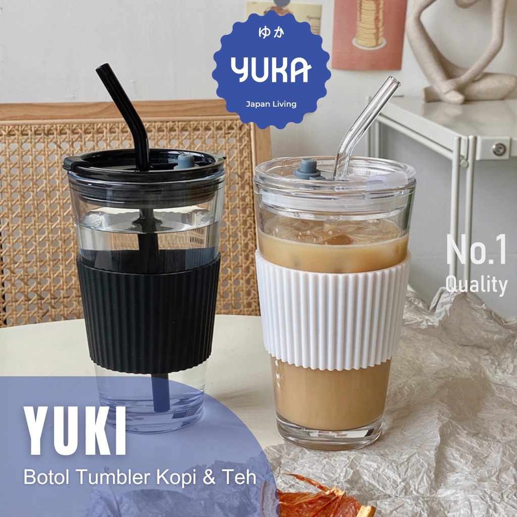 【YUKA】YUKI Botol Tumbler Kantor Kopi & Teh Transparan Cangkir Kopi Starbucks Estetis Botol Air Minum