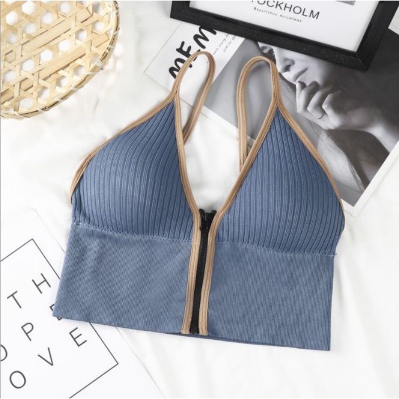 BRA SPORT DENGAN RESRITING ELEGAN/BRALETTE ALA KOREA/BRA SEXI /TANKTOP BRA KROPTOP-Biru