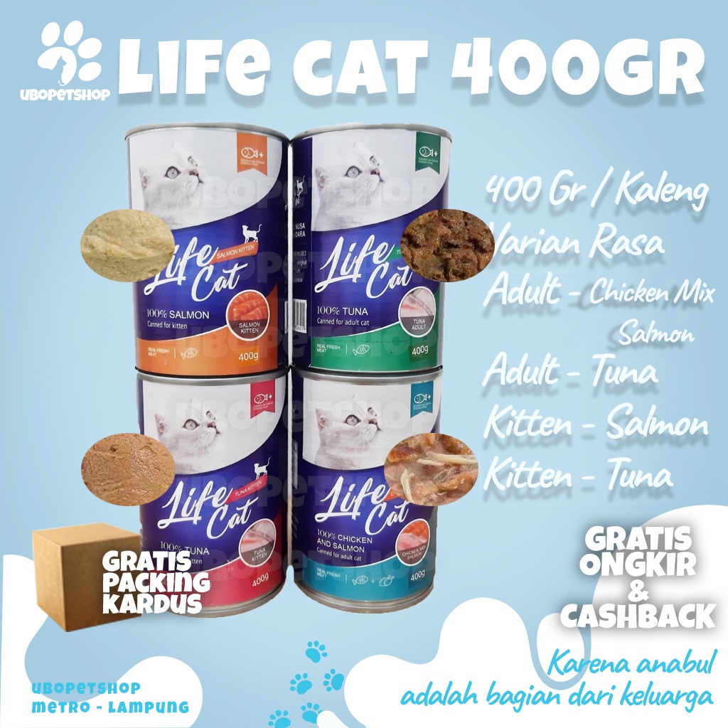 LIfe Cat 400 Gr Kaleng Makanan Basah Kucing Adult Kitten Dewasa Anakan