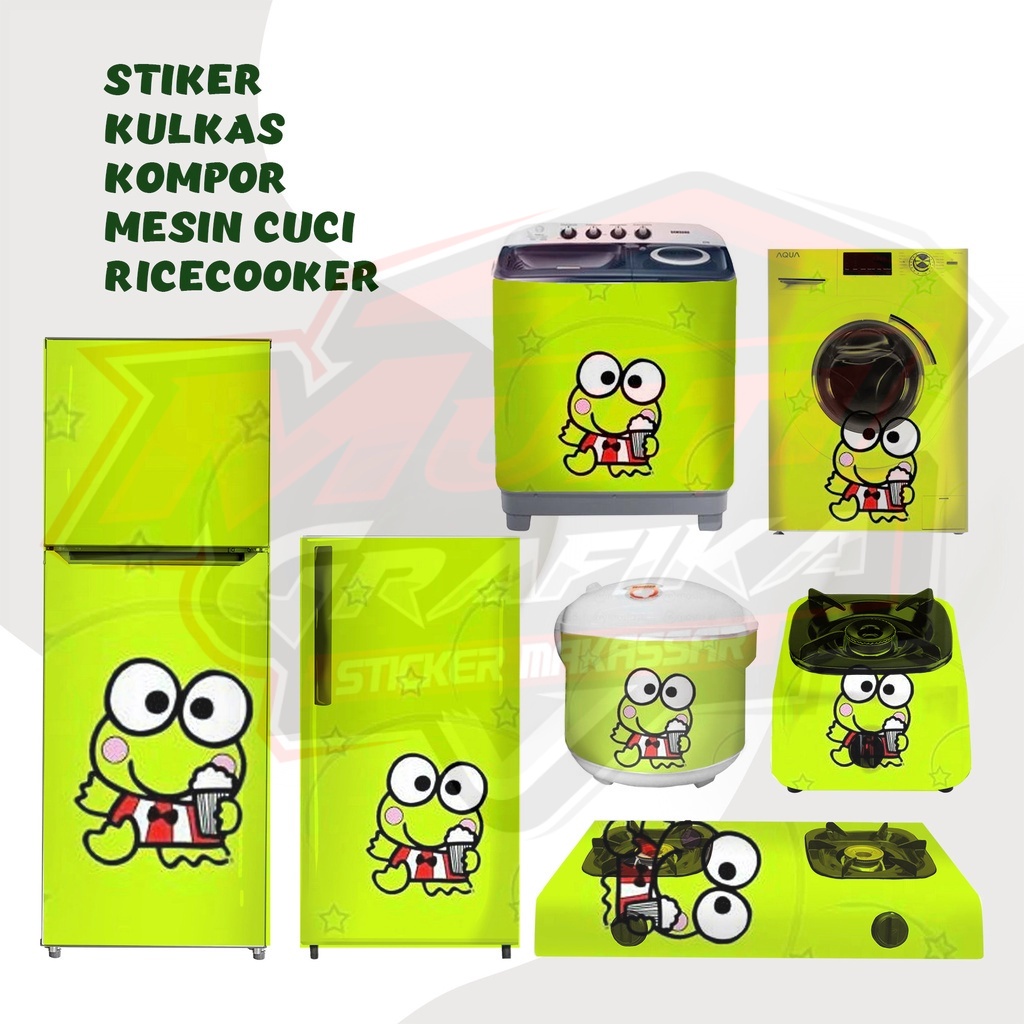 Dekorasi Multi Stiker kulkas 1 dan 2 pintu,kompor, magicom,mesin cuci Motif Keroppi kartu lucu Hijau