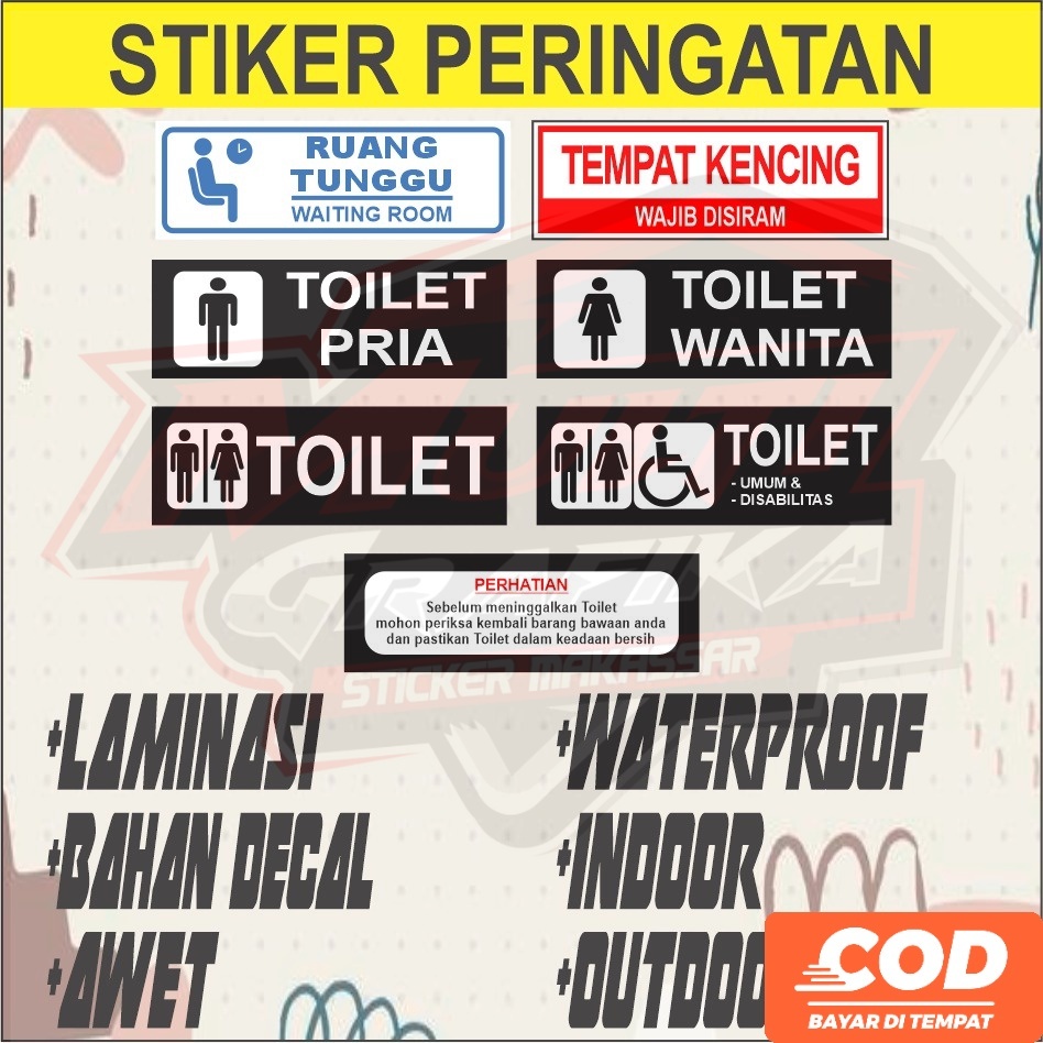

Stiker Toilet Sticker KANTOR RUANG TUNGGU Peringatan Waterproof tahan lama
