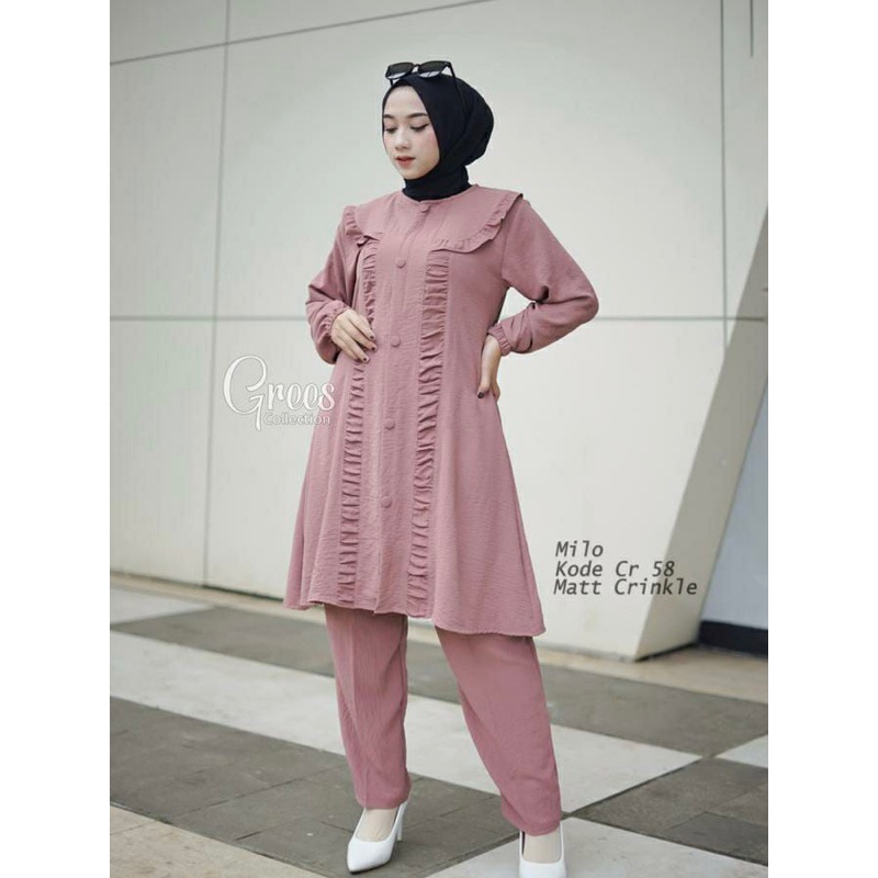 KOREAN STYLE OOTD TRENDY TERBARU /(COD)NEW SETELAN TUNIK CRINKLE AIRFLOW WANITA TERBARU 2023|ONE SET
