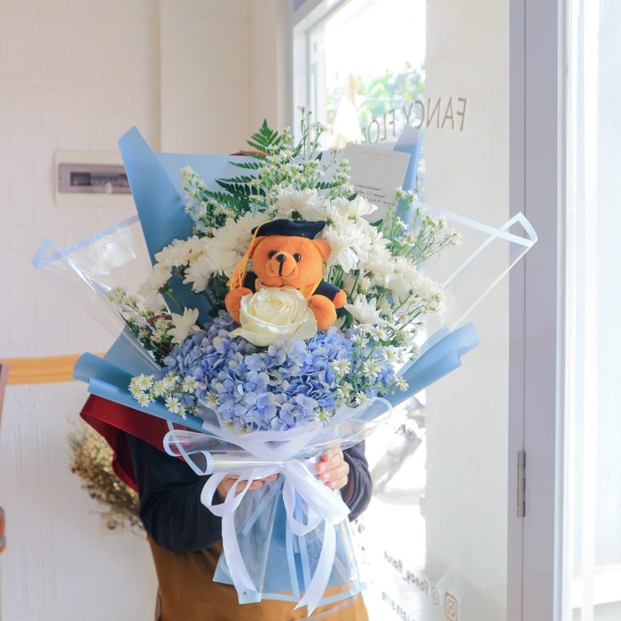 New Buket Bunga Wisuda ( Melody Buket with teddy graduation )