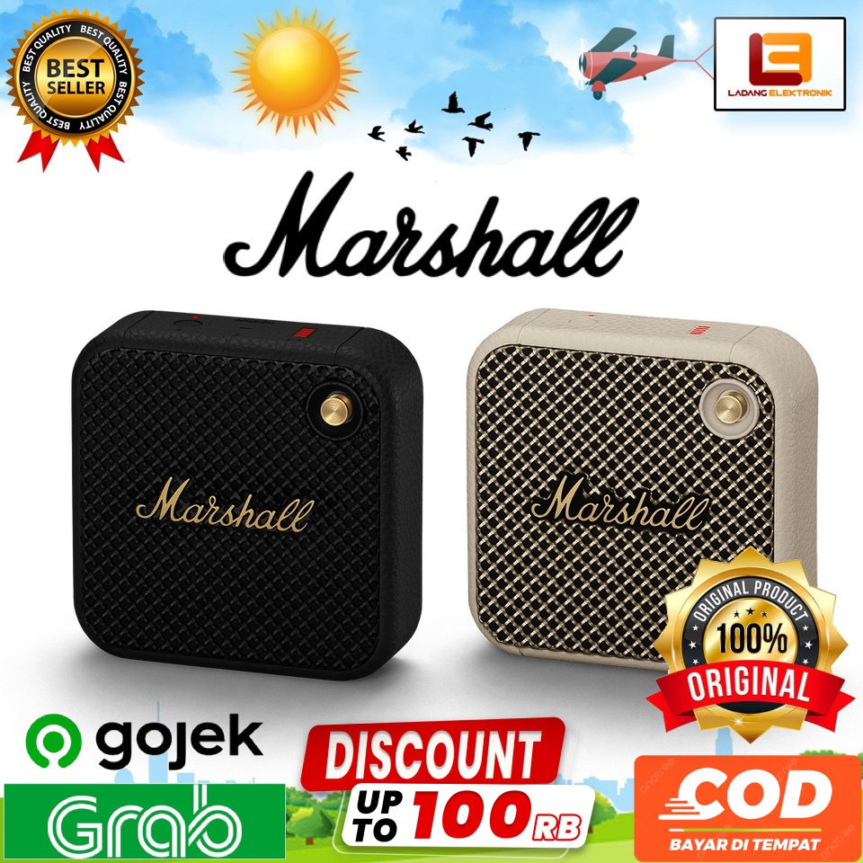 Marshall Willen Portable Bluetooth Speaker Black Brass Cream Original - Free BABY GOLD