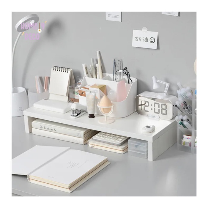 

TERBARU Korean Aesthetic White Study Table Wood Rack Desk Organizer - 50x20x10cm, Reg. Packaging