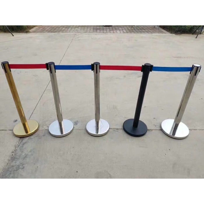 

[PROMO] Stainless pembatas Pembatas Tiang antrian bank jaga jarak - tiang silver, pita hijau 2mtr