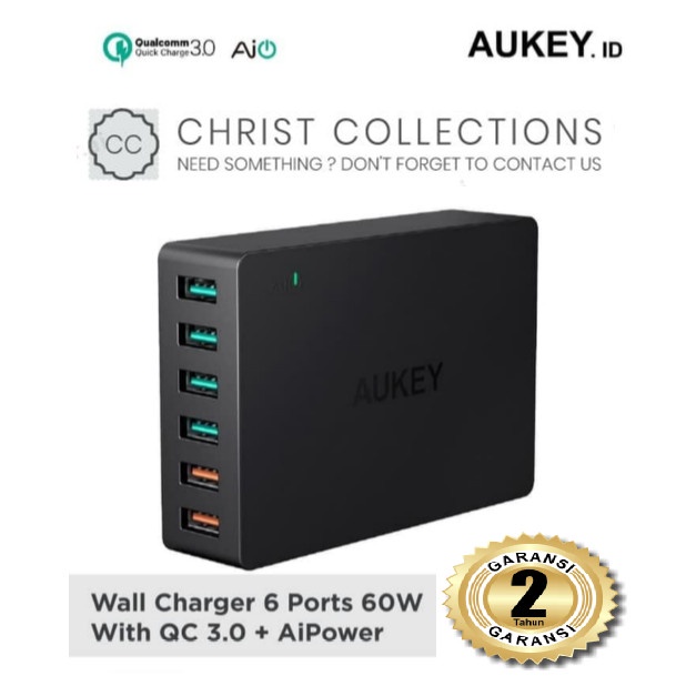 TERBARU AUKEY KEPALA CHARGER 6 PORT USB 60W QC3.0 ADAPTOR FAST CHARGING