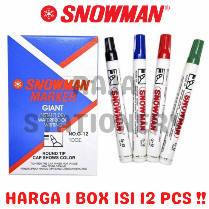 SNOWMAN PERMANENT MARKER SPIDOL PERMANEN SNOWMAN G-12 1 BOX 12 PCS - Hitam alat tulis kantor atk