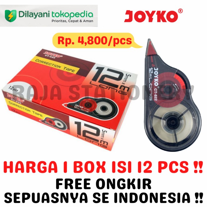 

Promo Bongkar Gudang JOYKO CORRECTION TAPE 12m TIPEX KERTAS JOYKO TIPX CT-522 1 BOX 12 PCS