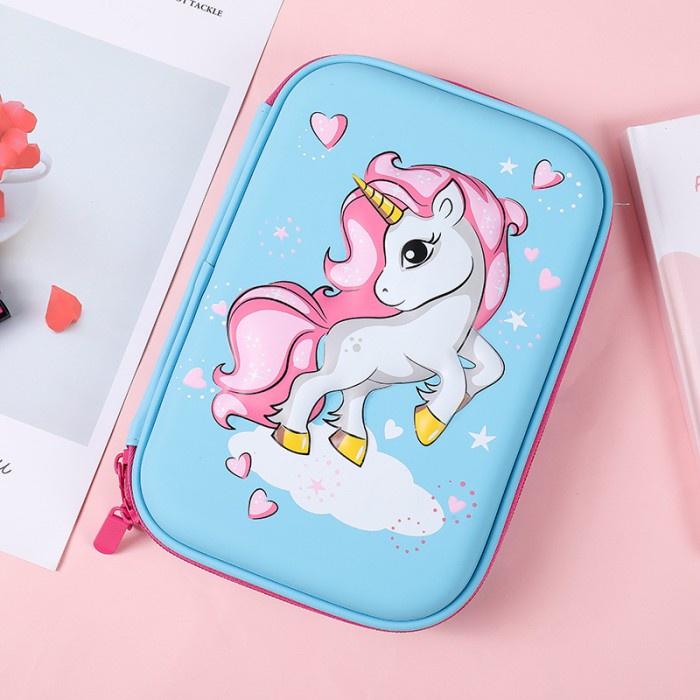 

[Best Seller] Tempat pensil unicorn kotak pensil pensil case hardtop 3D unicorn lucu - berdiri biru