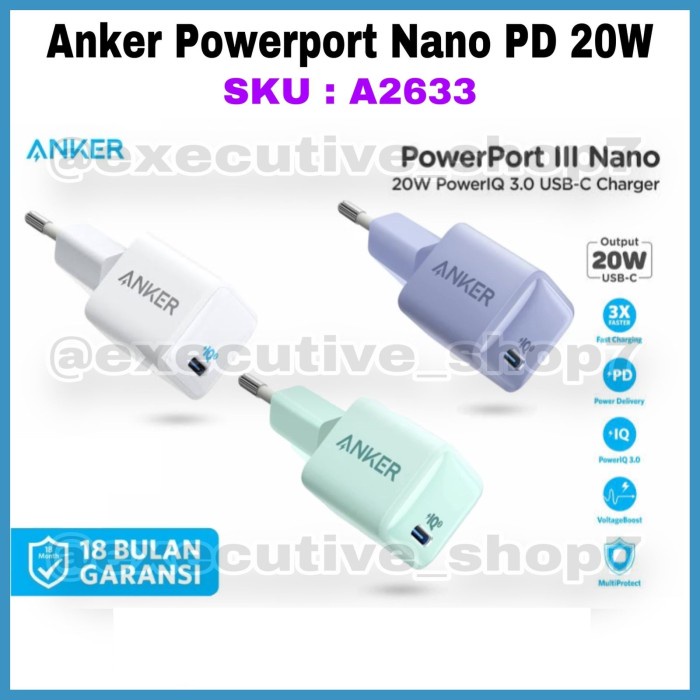 TERBARU Anker PowerPort III Nano PD 20W SKU : A2633 - Putih