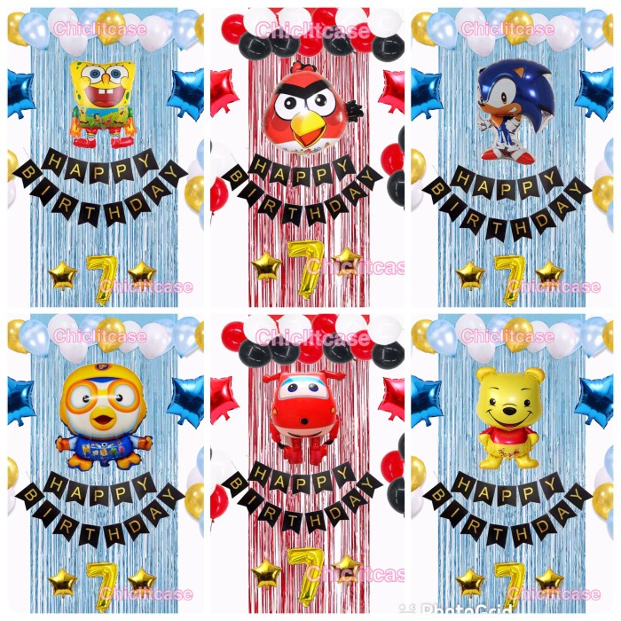 paket dekorasi ulang tahun anak / balon sonic / spongebob/pororo/pooh - Angry bird