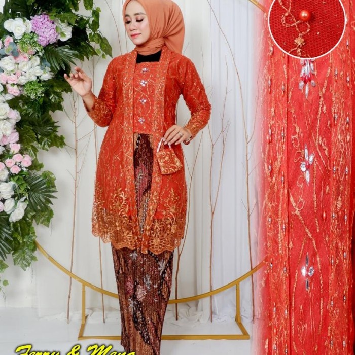 

New SET KEBAYA KUTU BARU TUNIK MIX PAYET KEBAYA MODERN KEBAYA PESTA - orange., atasan saja