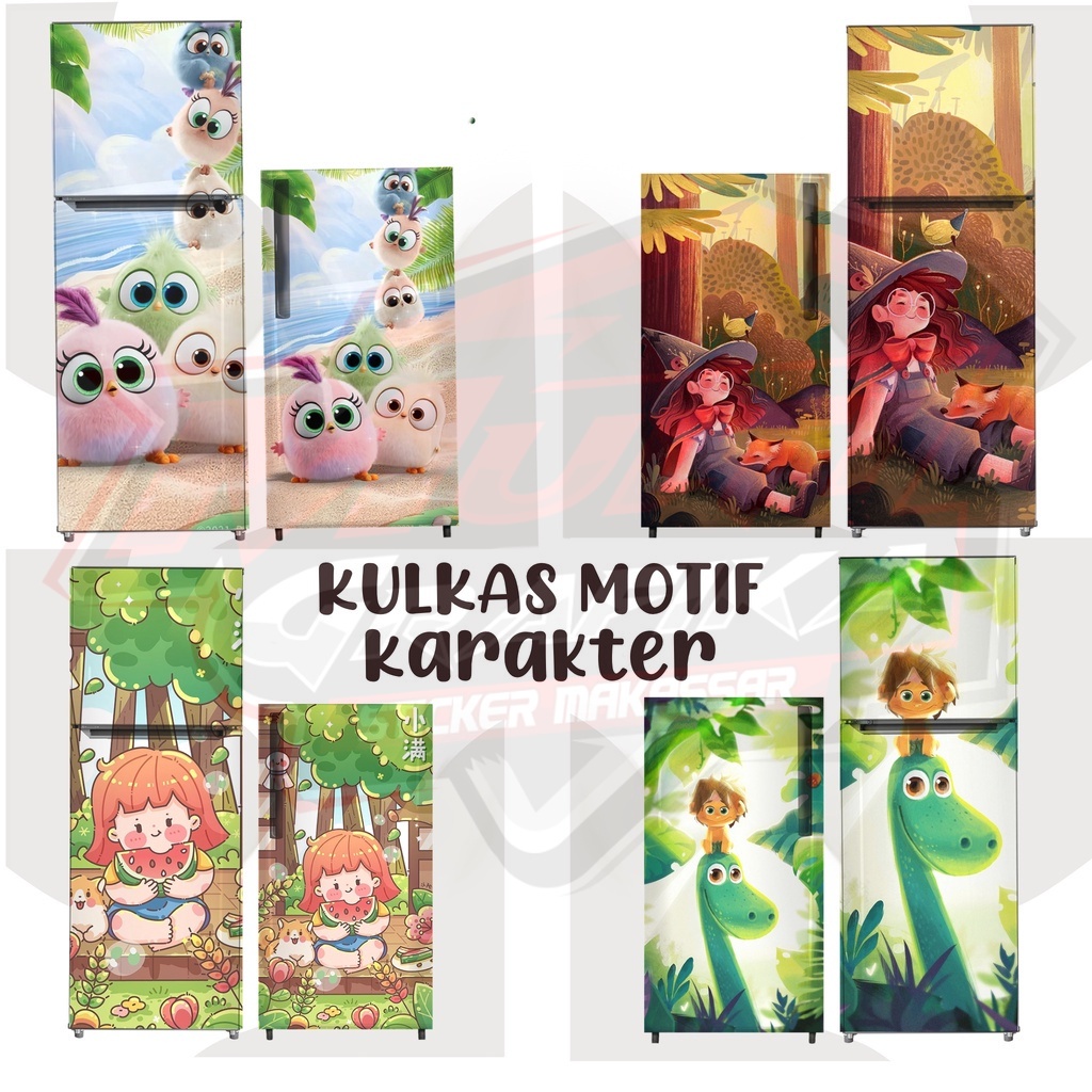 Hiasan Dapur Stiker Kulkas 1 Pintu atau Stiker Kulkas 2 Pintu karakter kartun animal terbaru multi s