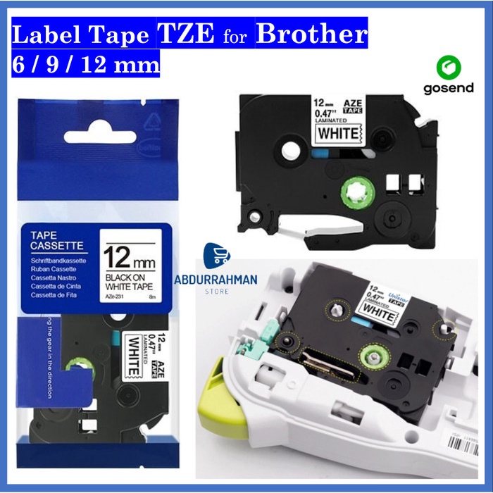 

Label Tape 8m TZE-211-611-221-231-621-631 Printer Brother 6 9 12 mm - 6mm, Black on White