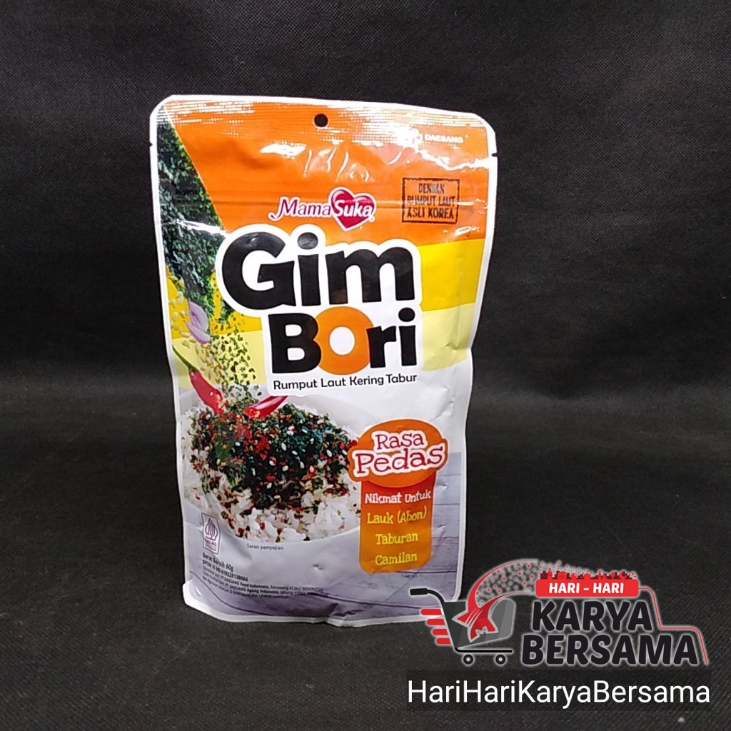 

GIM BORI MAMA SUKA RUMPUT LAUT KERING TABUR RASA PEDAS POUCH 60GR