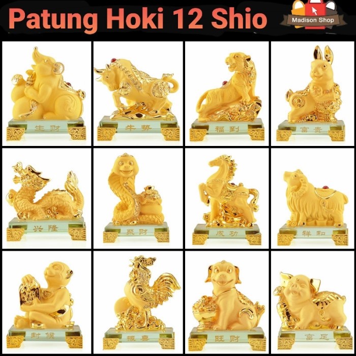 New Patung Emas Hoki 12 Shio uk S Pajangan Hongsui Hoki Patung 12 Zodiac - Anjing - Ayam